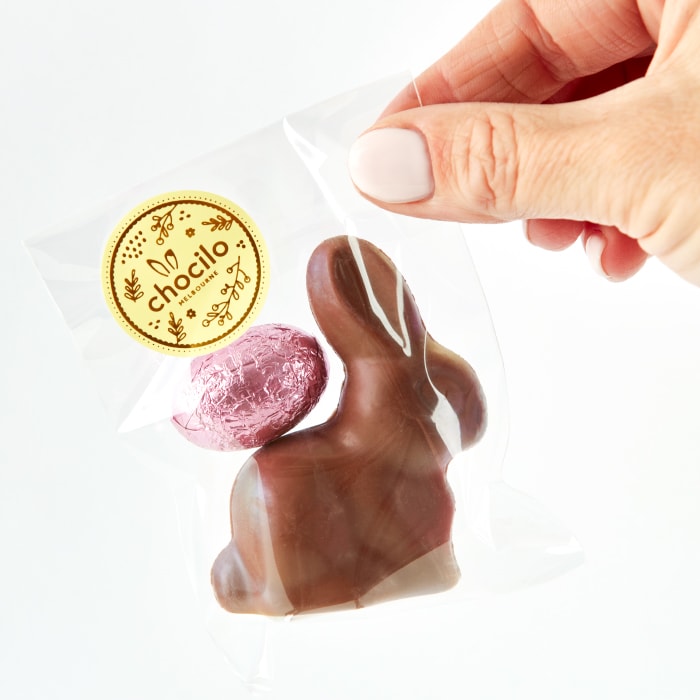 Squatting Bunny & Egg in Milk Chocolate Gift Bag - 25g