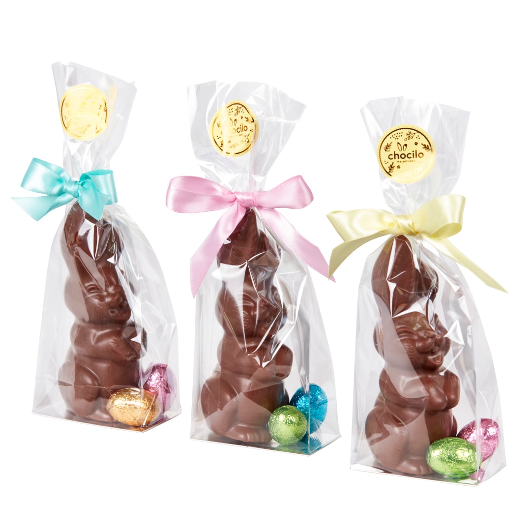 Chocilo Melbourne Smiling Bunny & Easter Eggs in Milk Chocolate 75g