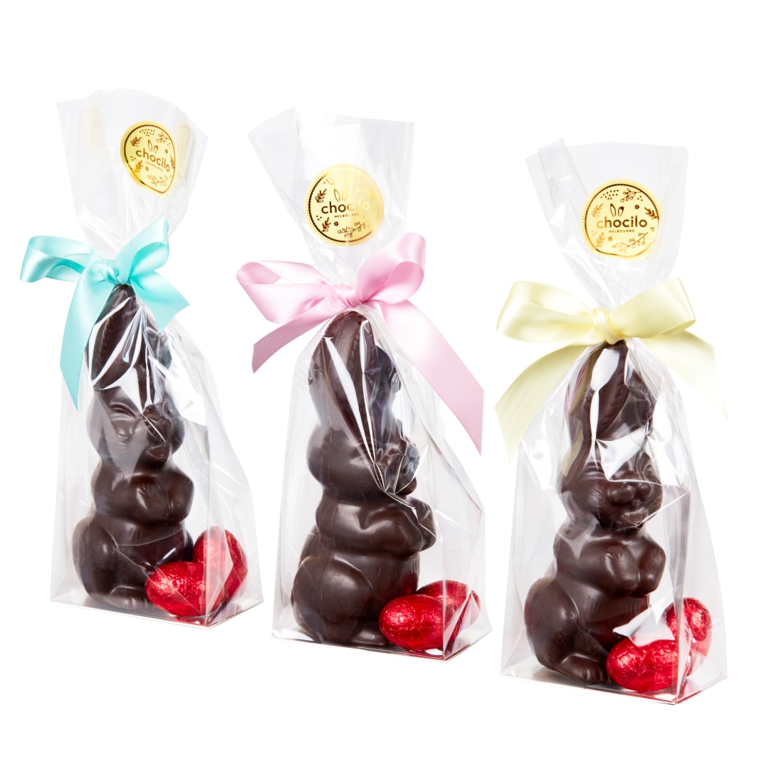 Chocilo Melbourne Smiling Bunny & mini Easter Eggs in Dark Chocolate 75g