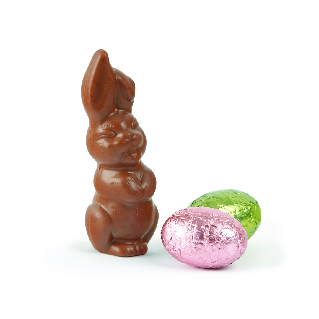 Chocilo Melbourne 25g Small Smiling Easter Bunny and Mini Eggs in Milk Chocolate