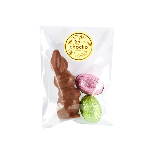 Chocilo Melbourne 25g Small Smiling Easter Bunny and Mini Eggs in Milk Chocolate