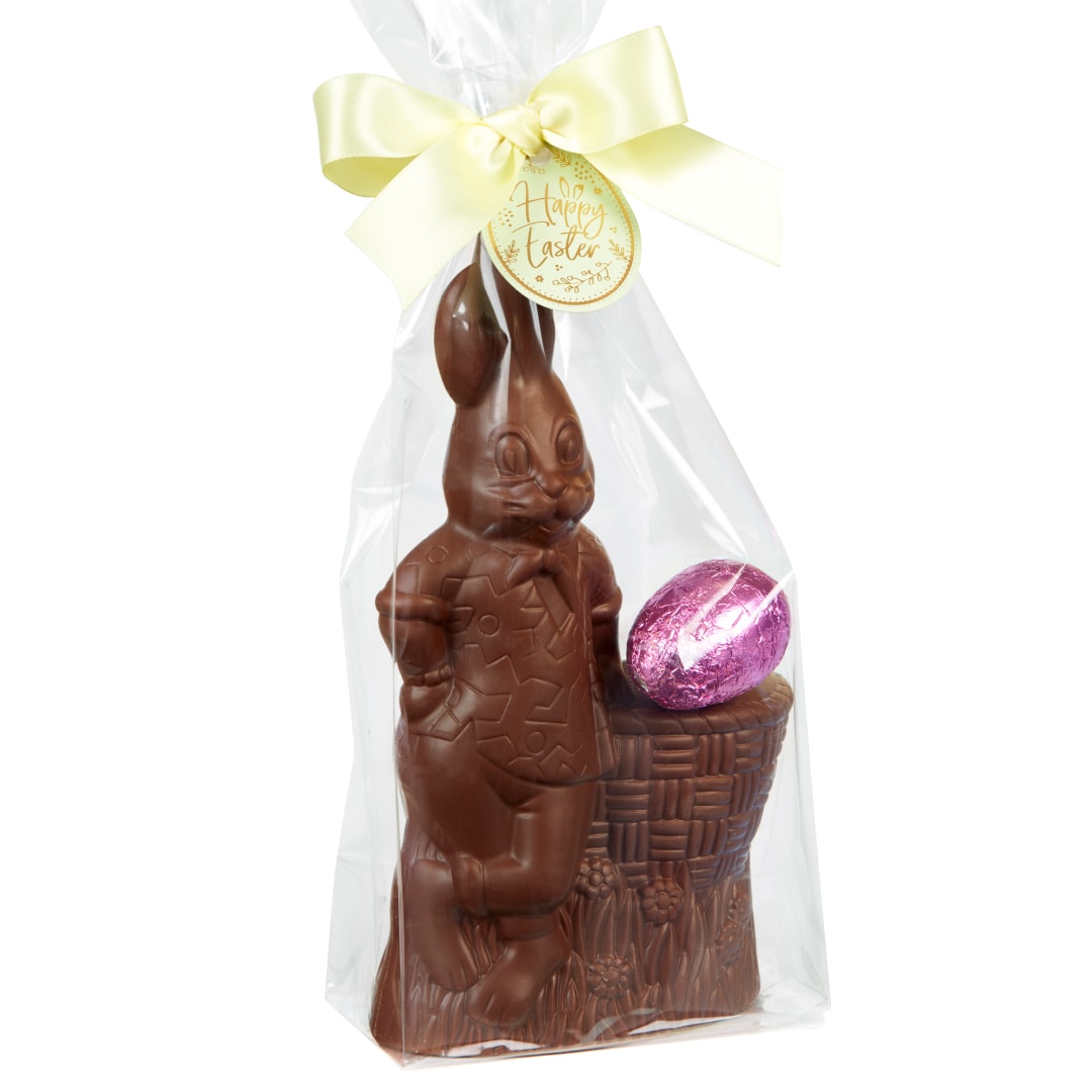 Chocilo Melbourne Basket Bunny & Easter Egg in Milk Chocolate 265g. Made in Melbourne.