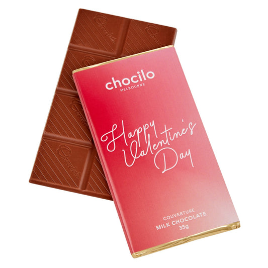 Chocilo Melbourne Cursive Happy Valentine's Day premium milk chocolate block 35g