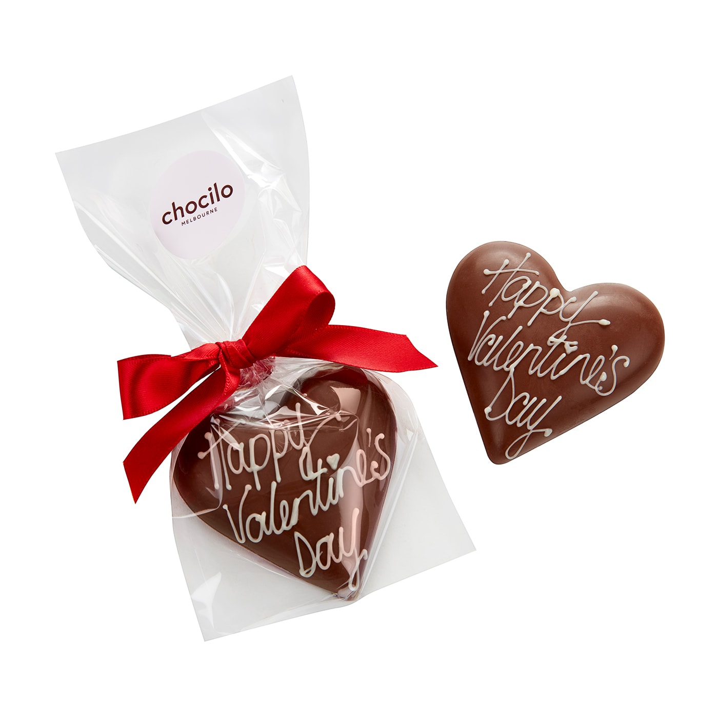 Chocilo Melbourne "Happy Valentine's Day" Praline Heart in Milk Chocolate 30g