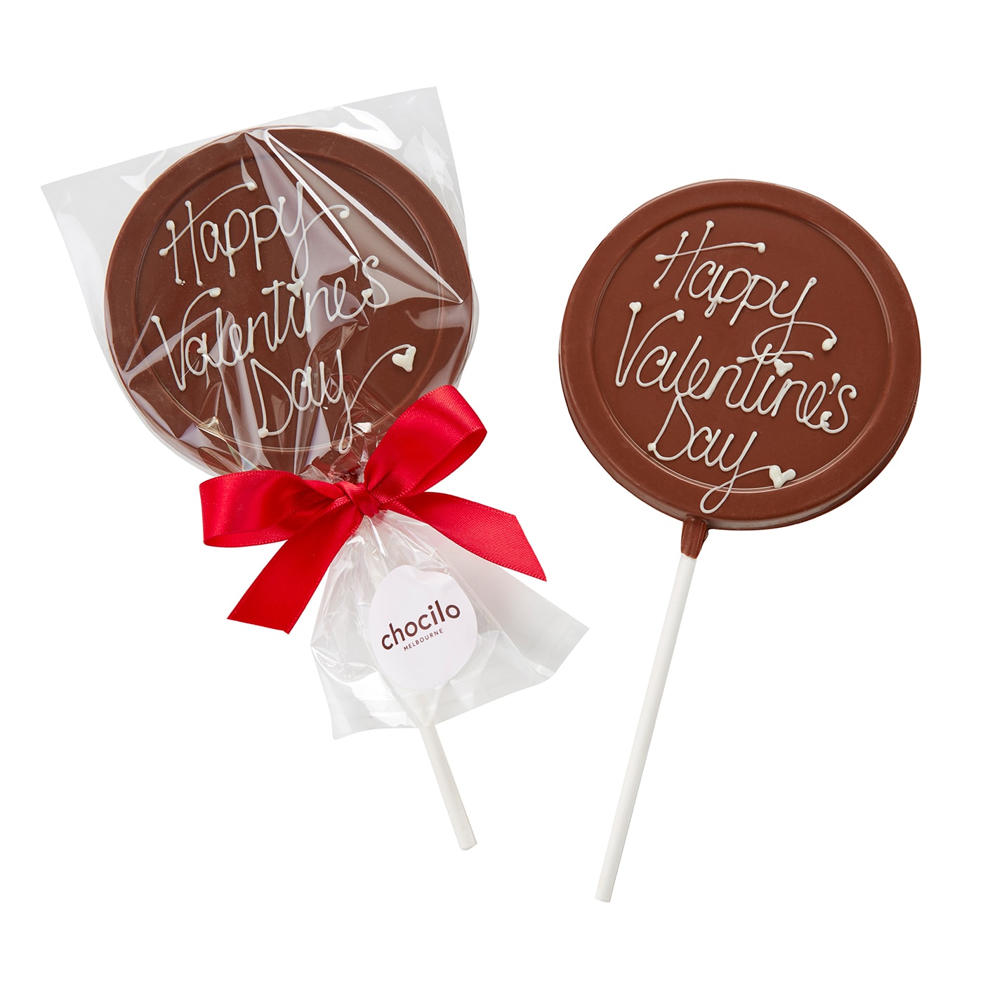 Chocilo Melbourne "Happy Valentine's Day" Lollipop in Milk Chocolate 45g