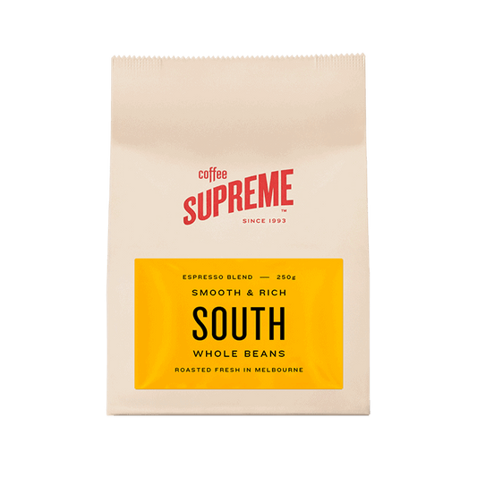 Coffee Supreme South Blend whole coffee beans. Roasted in Melbourne.