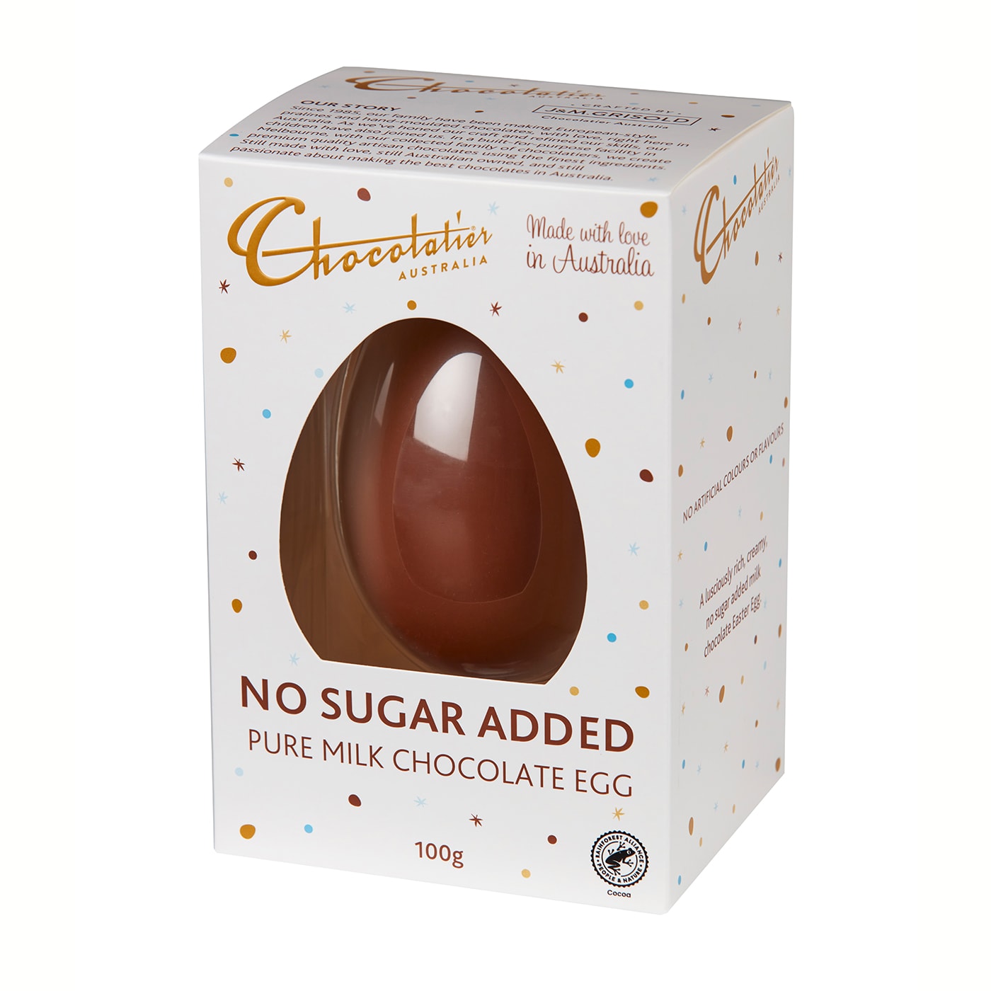 100g Chocolatier Australia "No Added Sugar" Milk Chocolate Egg