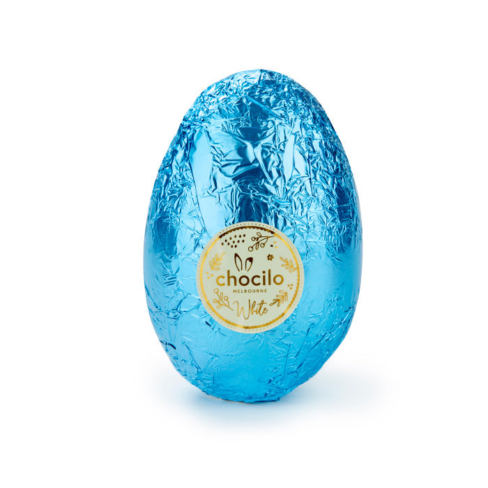 100g Chocolatier Australia White Chocolate Easter Egg Pastel Blue Foil