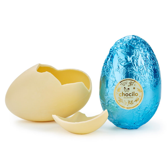 100g Chocolatier Australia White Chocolate Easter Egg Pastel Blue Foil
